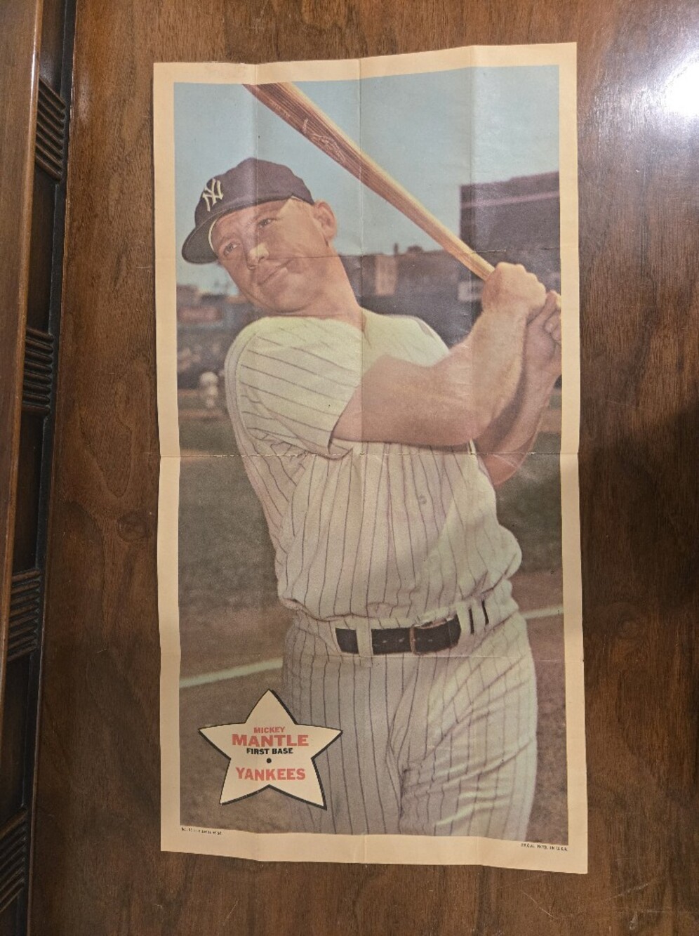 1968 Topps Baseball Poster Of Mickey Mantle Yankees Rare